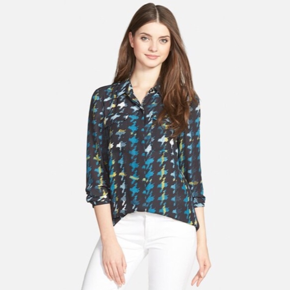 Halogen Front Pocket Print Blouse